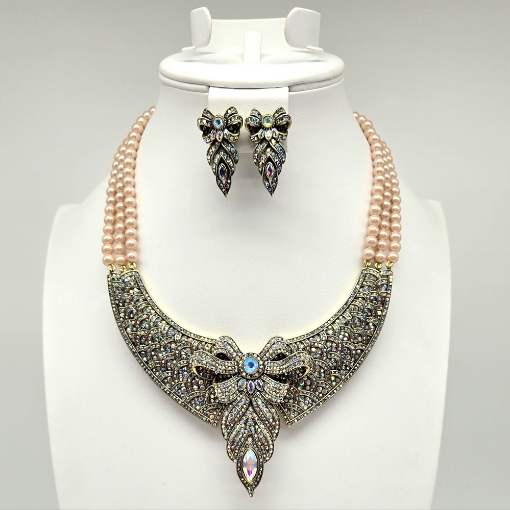 Heidi Daus Aurora Borealis Swarovski Crystal and Champagne Glass Pearl Set